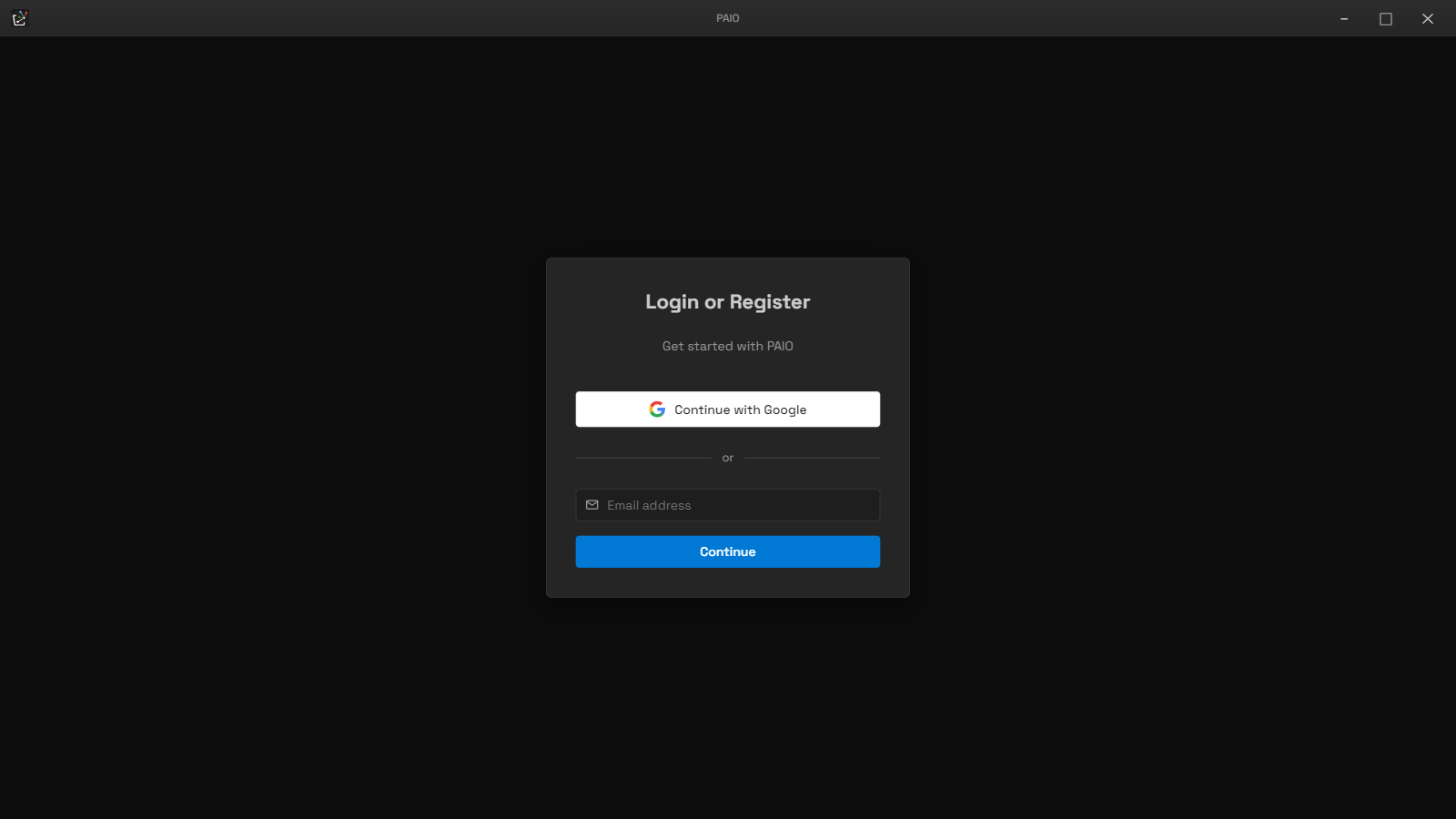로그인 화면 — Login or Register 카드가 창 전체를 덮는다