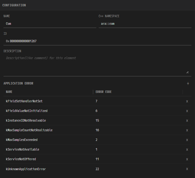 Error Domain 탭의 CONFIGURATION 패널