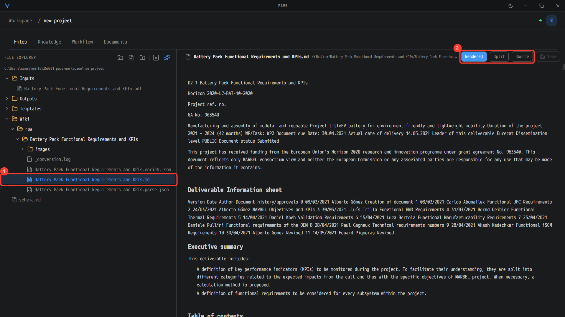 The converted Markdown — the .md under Wiki/raw and the view toggle
