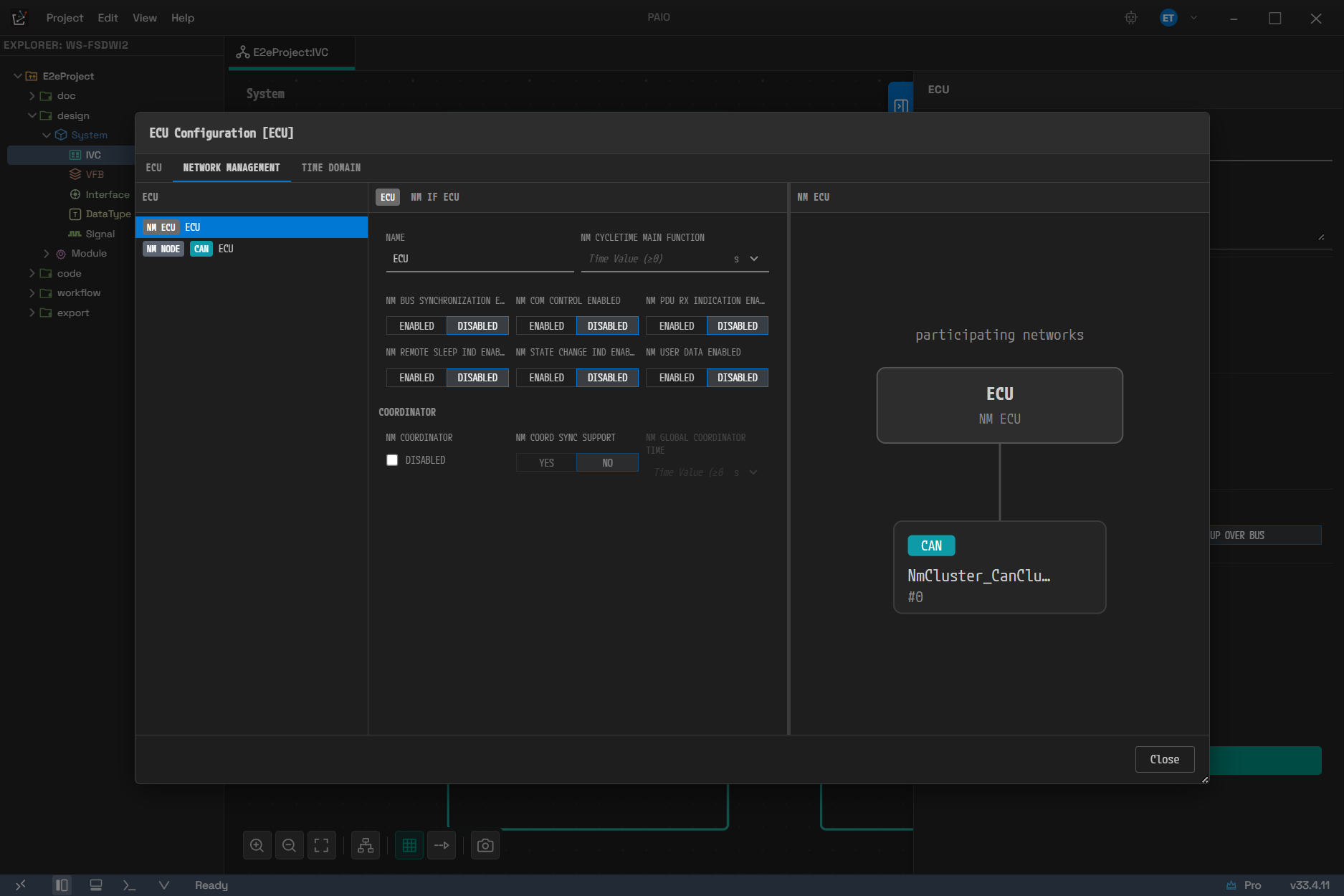 ECU Configuration 다이얼로그의 NETWORK MANAGEMENT 탭