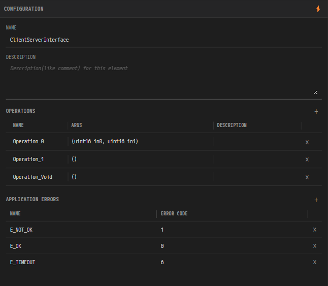 Client-Server 탭의 CONFIGURATION 패널
